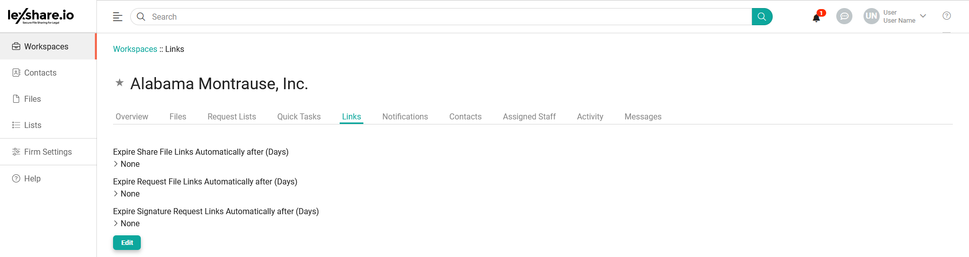 Workspace Links tab