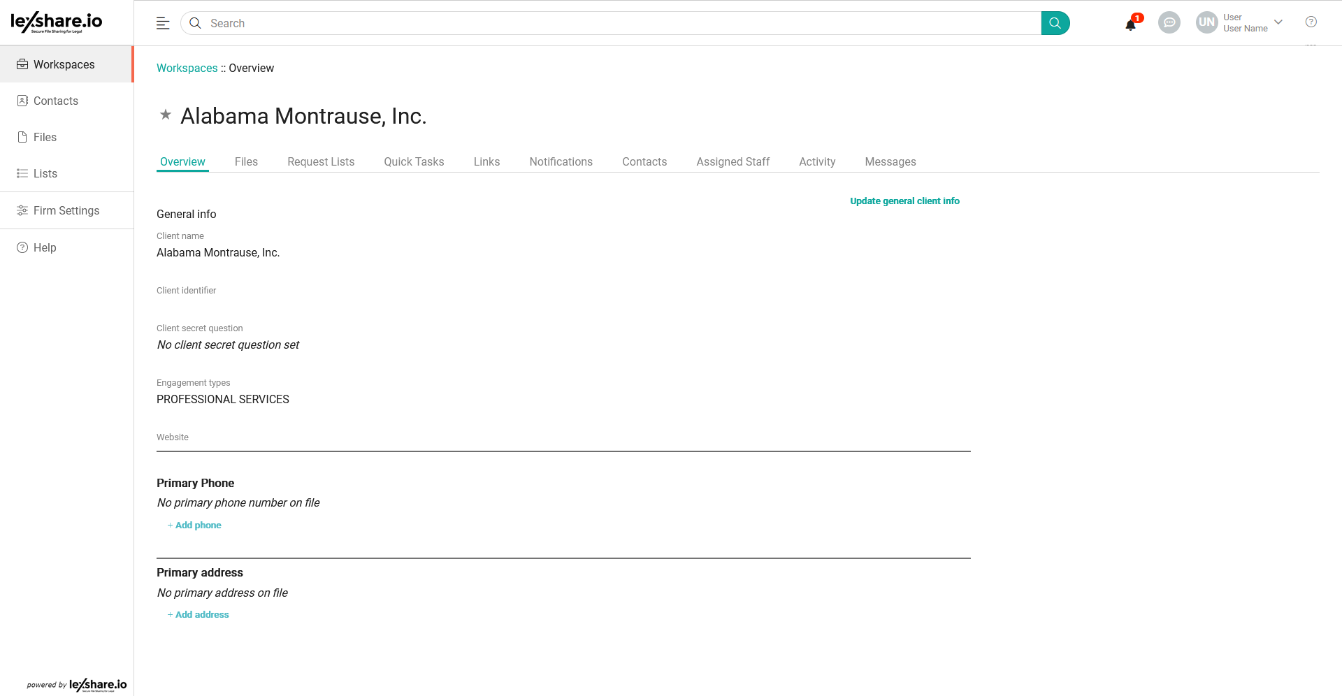 Workspace Overview tab